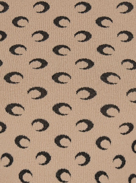 Beige Crop Sweater With Crescent Moon Jacquard Motif In Wool Woman