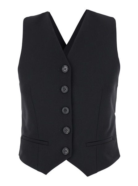 Black Vest with Criss Cross Straps in Fabric Woman