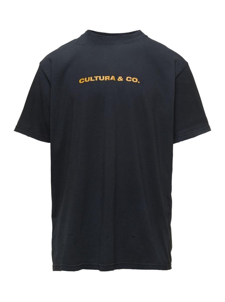 Black Crewneck T-Shirt With Cultura & Co Print In Jersey Man