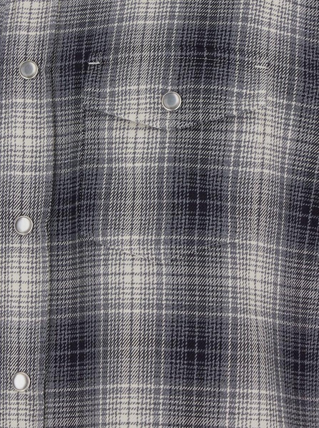 Grey Western Style Shirt with Check Motif in Cotton Man