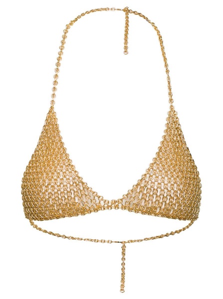 Gold-Tone Traingle Top With Logo Charm In Metal Mesh Woman