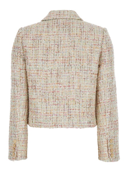 Multicolor Crop Jacket With Jewel Buttons In Tweed Woman