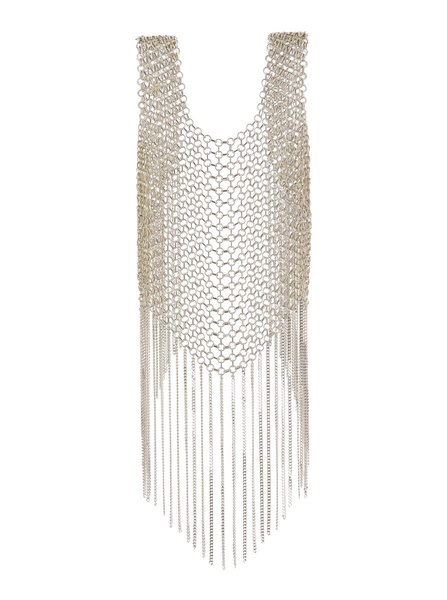 Silver-Tone Vest With Fringes In Metal Mesh Woman