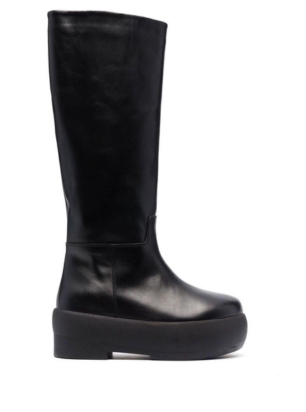 Black Slip-On Boots With Platform In Smooth Leather Woman