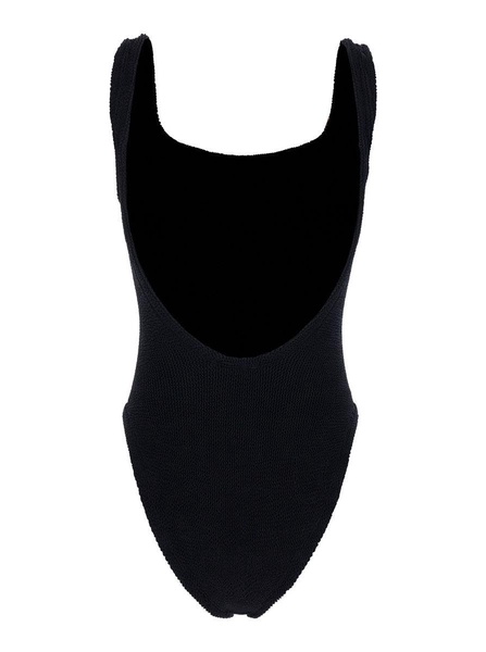 Black One-piece Swimsuit With Squared Neckline In Ribbed Stretch Polyamide Woman