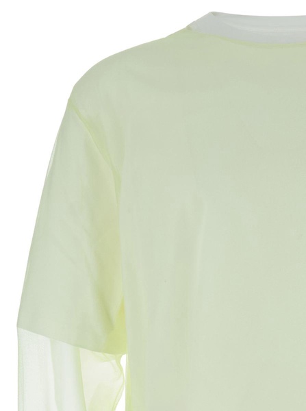 Lime Yellow Double Layer T-Shirt With Sheer Layer In Technical Fabric Man