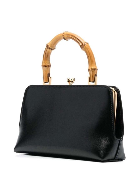 Black Mini Goji Handbag With Signature Bamboo Handles In Leather Woman