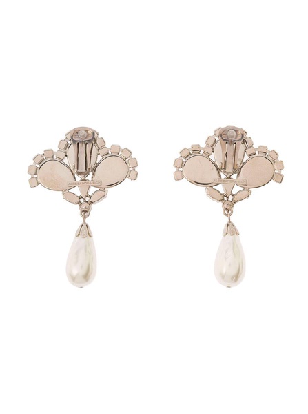 Silver-Colored Clip-On Crystal Earrings With Pendant Pearl In Hypoallergenic Brass Woman