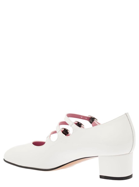 'Kina' White Mary Janes With Straps And Block Heel In Patent Leather Woman