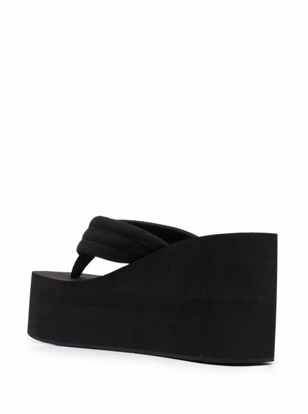 Black Platform Wedge Strap Sandals In Polyurethane Woman