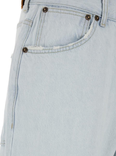 Light Blue Jeans With Logo Patch On The Rear And Ripped Details On The Front In Denim Man