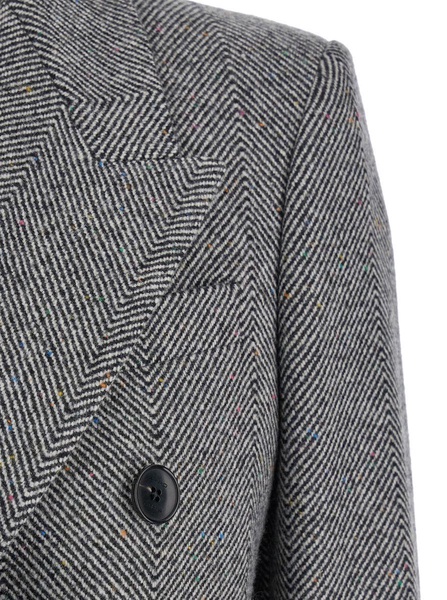 herringbone-pattern double-breasted coat 