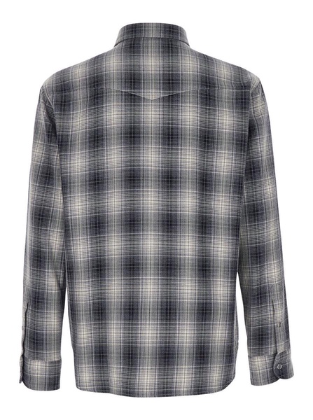 Grey Western Style Shirt with Check Motif in Cotton Man