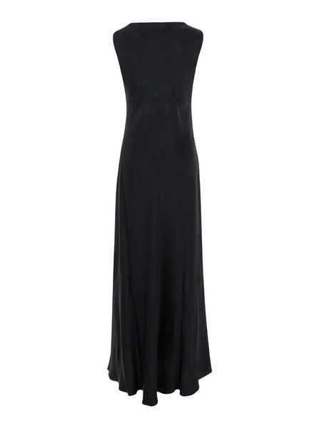 'Montereal' Black Long Dress With Draped Neck In Satin Woman in Black