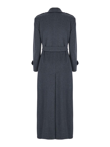 'Jody' Grey Double-Breasted Coat with Waist Belt in Virgin Wool Woman