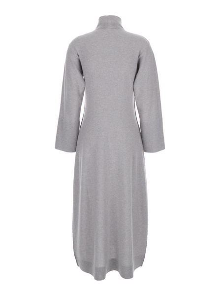 'Diomede' Long Grey Dress With High Neck In Wool Blend Woman in Grey