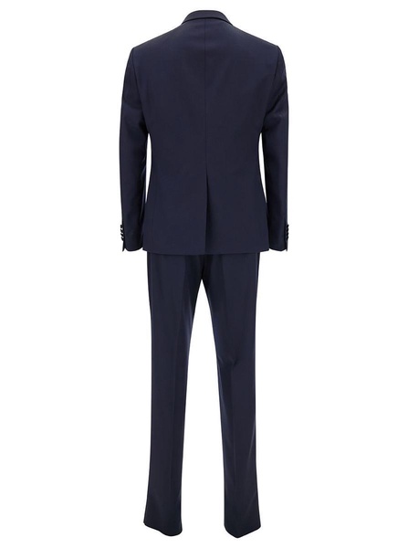 Blue Single-breasted Tuxedo With Vest In Wool Man