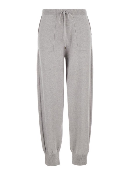 'Minerva' Grey Pants With Drawstring In Wool Blend Woman in Grey