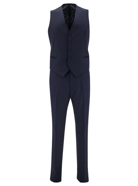 Blue Single-breasted Tuxedo With Vest In Wool Man