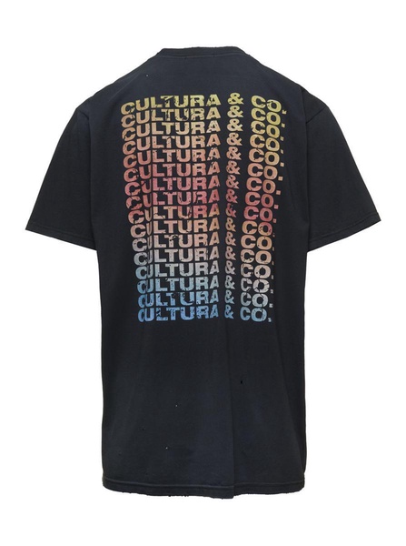 Black Crewneck T-Shirt With Cultura & Co Print In Jersey Man