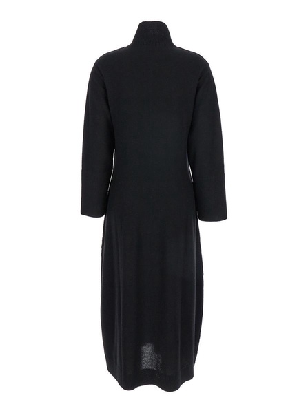 'Diomede' Long Black Dress With High Neck In Wool Blend Woman in Black