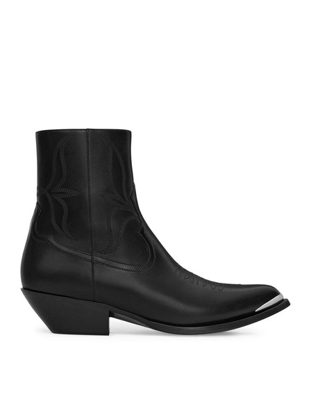 Celine Men Celine Leon Boot With Zip And Metal Toe In Polished Calfskin