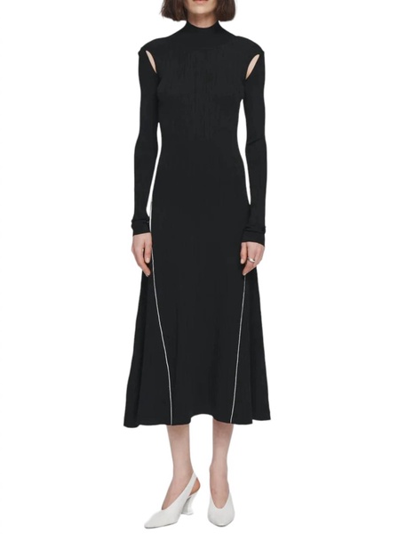 ribbed turtleneck midi dress in black