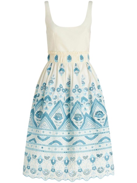 ETRO Chic Blue and White Cotton Blend Dress with Front Tie and Cut-Out Details