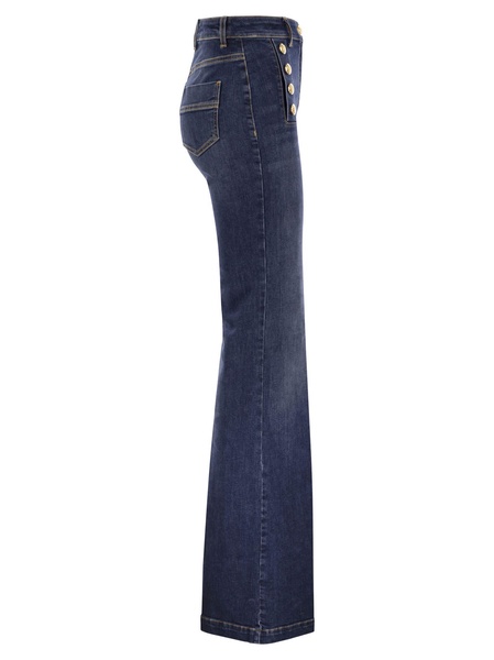 Elisabetta Franchi Stretch Cotton Flared Jeans With Side Button Fastening