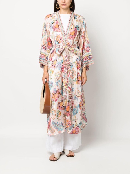 Anjuna Printed Satin Belted Kimono