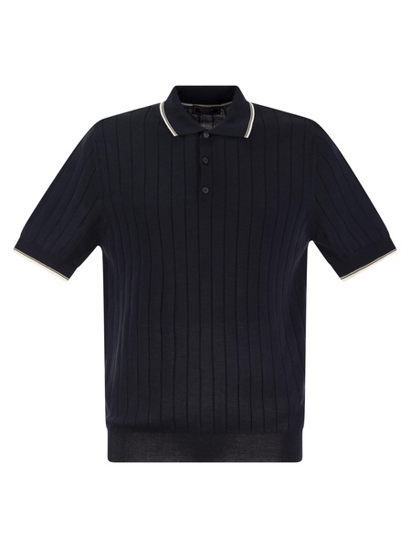 Peserico Polo Shirt In Pure Cotton Crepe Yarn With Flat Rib