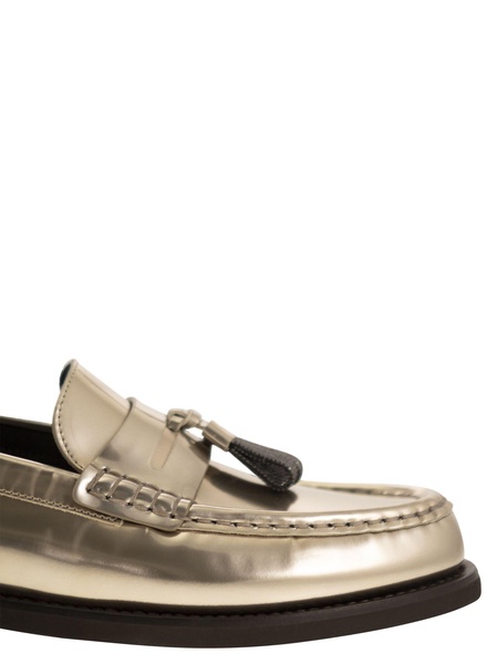 BRUNELLO CUCINELLI Elegant Calfskin Moccasins with Shiny Tassels