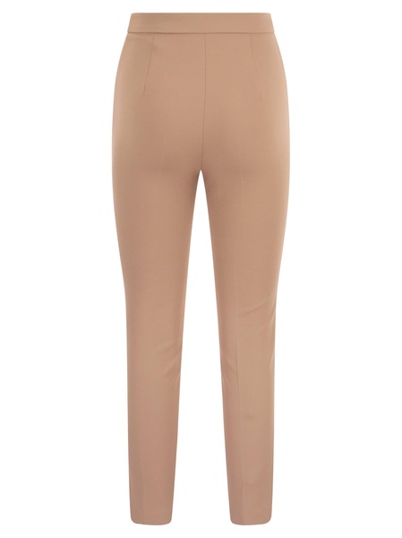 Elisabetta Franchi Straight Crepe Trousers With Logo Plaques