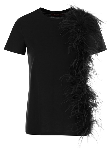 Max Mara Studio Lappole Jersey T Shirt With Feathers