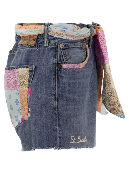 Mc2 Saint Barth Denim Shorts With Belt And Patches