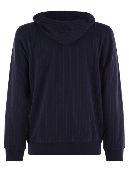 Brunello Cucinelli Double Pinstripe Fleece Topwear In Cotton, Cashmere And Silk With Zip And Hood