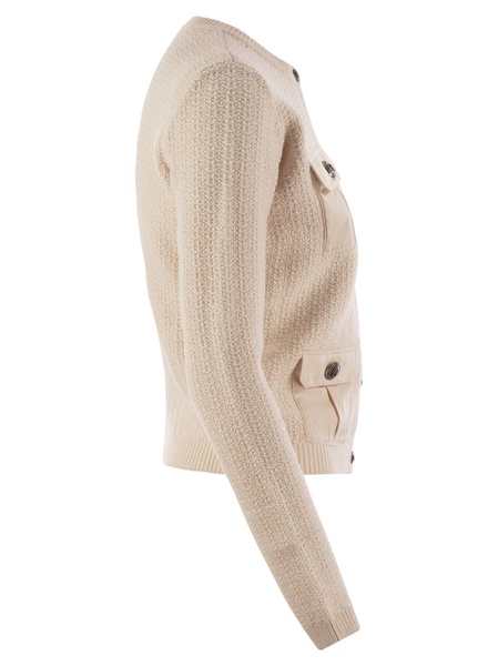 Elisabetta Franchi Bouclé Wool Cardigan With Technical Sail Cloth Pockets