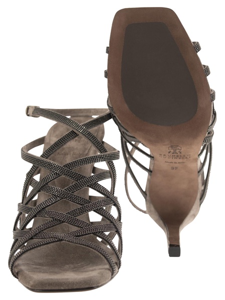 Brunello Cucinelli Precious Net Suede High Sandals