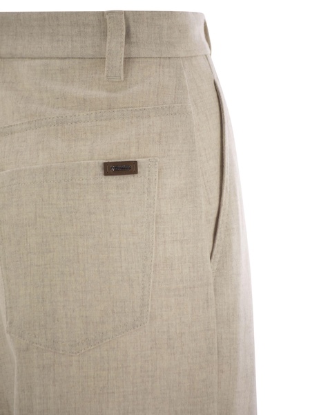 Brunello Cucinelli Wide High Waisted Wool And Cashmere Trousers With Necklace