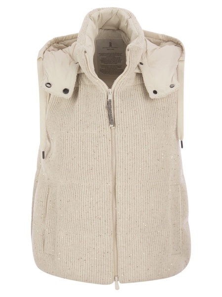 Brunello Cucinelli Dazzling Cotton Knit Sleeveless Down Jacket