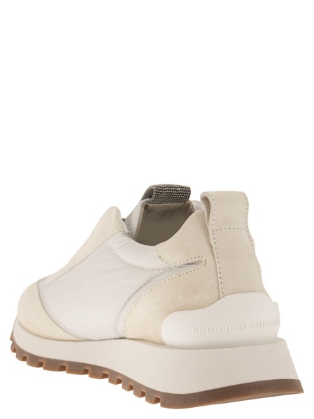 Brunello Cucinelli Suede And Techno Fabric Runners With Precious Detail