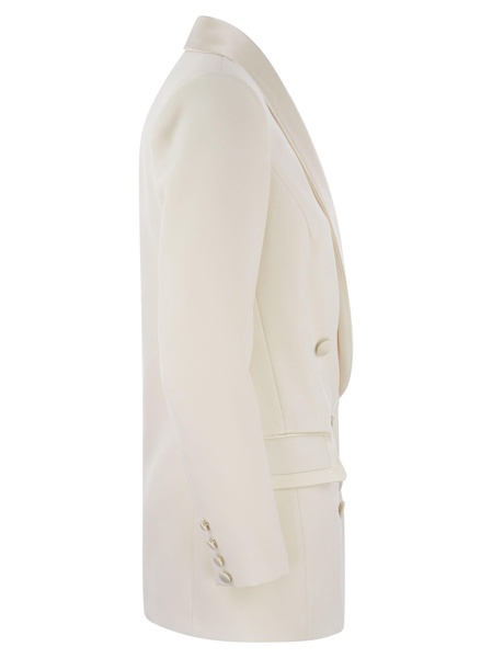 Elisabetta Franchi Double Breasted Jacket In Crepe And Satin