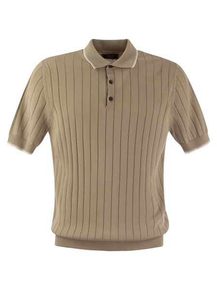 Peserico Polo Shirt In Pure Cotton Crepe Yarn With Flat Rib