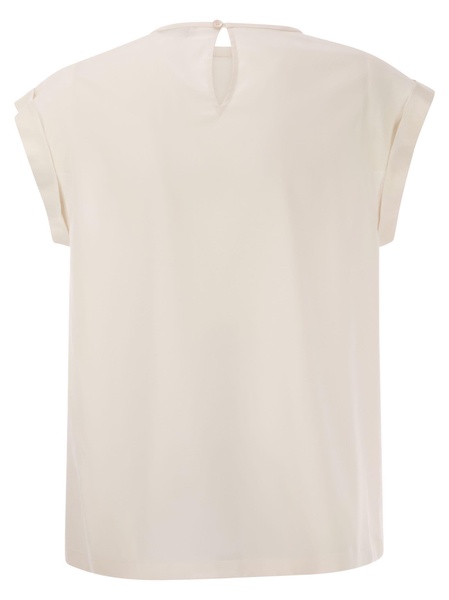 Peserico Top In Precious Silk Crepe De Chine With Watery Embroidery