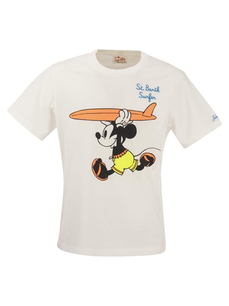 Mc2 Saint Barth Cotton T Shirt With Mickey M. Surfer Print