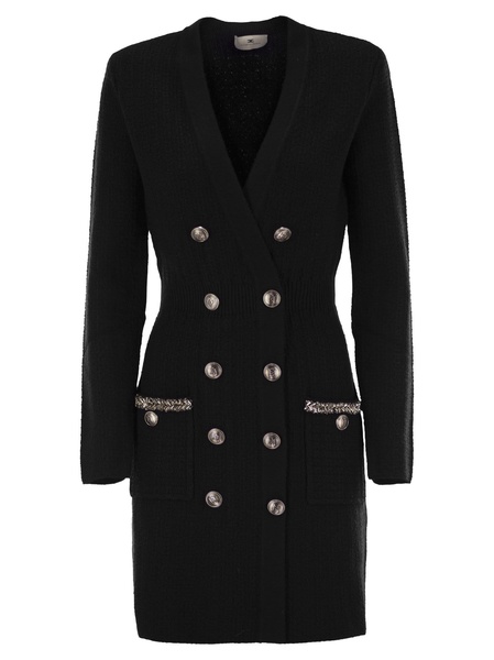 Elisabetta Franchi Coat Dress In Bouclé Wool With Embroidery