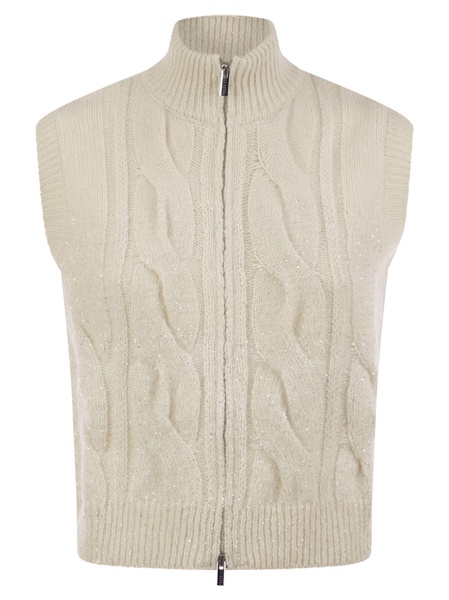 Peserico Cable Zip Vest In Alpaca Wool