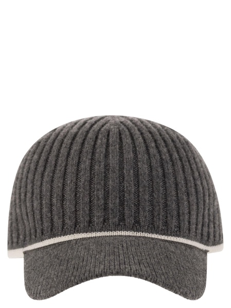 Brunello Cucinelli Ribbed Virgin Wool, Cashmere And Silk Knit Baseball Cap With Jewel