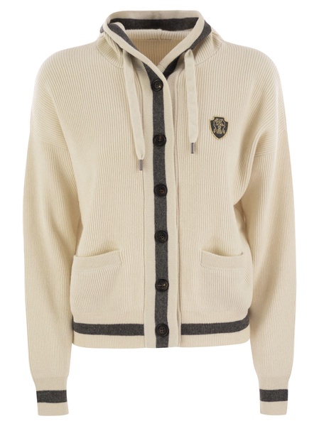 Brunello Cucinelli English Rib Cashmere Cardigan With Logo