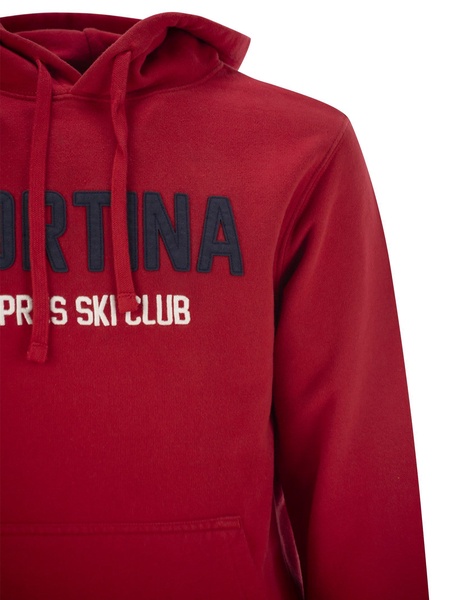 Mc2 Saint Barth Men's Red Tribeca Sweatshirt With ‘Cortina Apres Ski Club’ Logo Embroidery